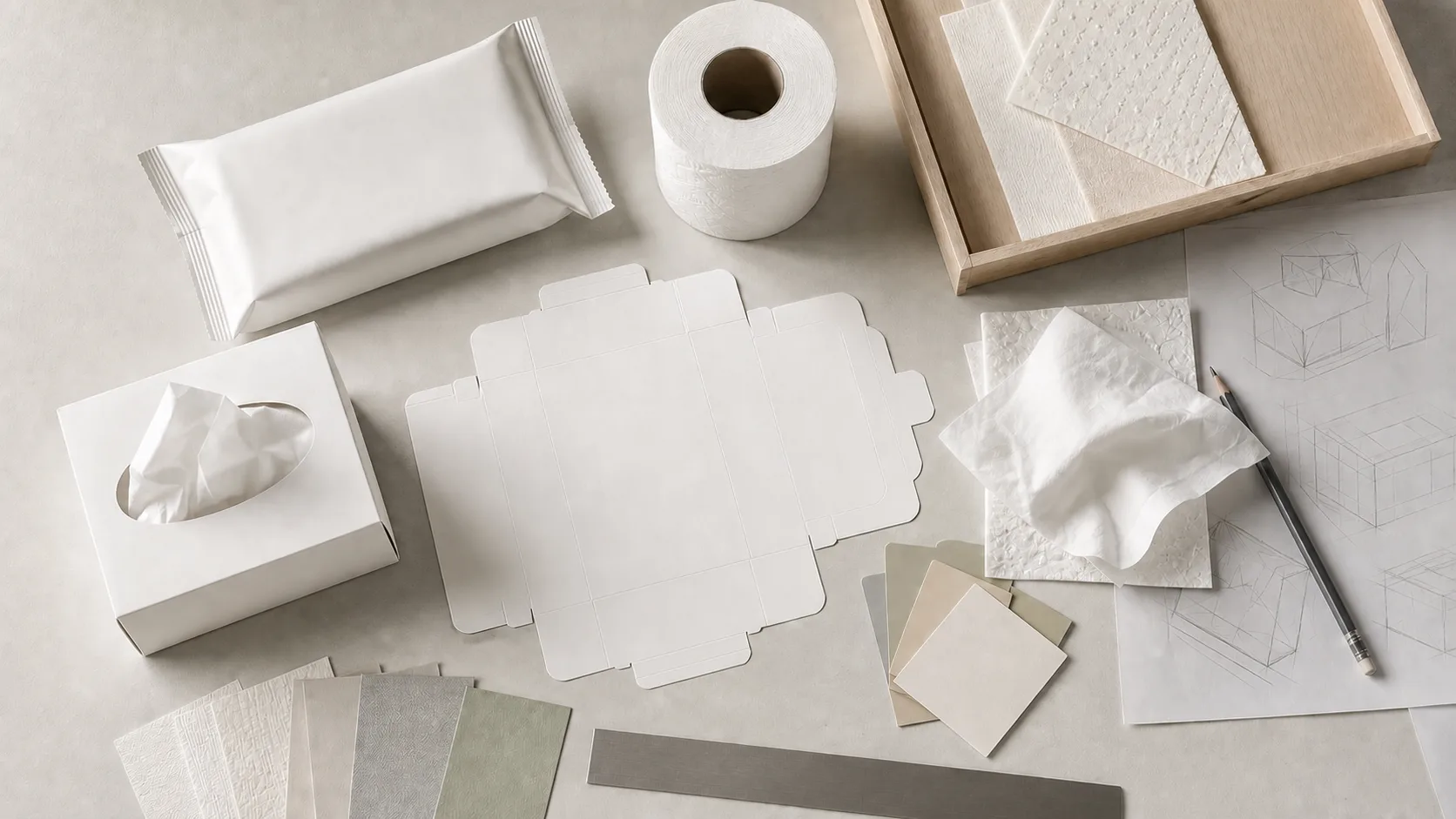 VELUPLY tissue product and private-label packaging development workspace